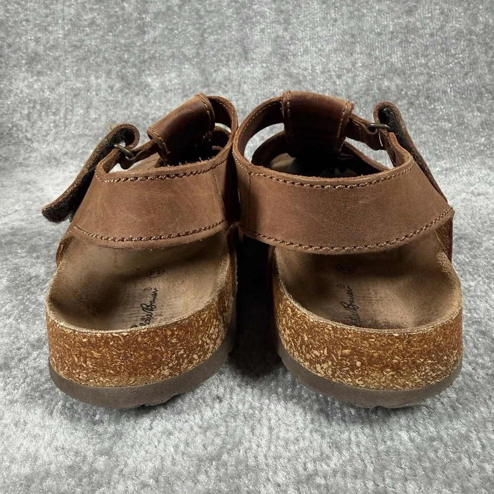 Eddie Bauer Sandals Men's 14 Brown Leather Fisherman Style Hook Loop Outdoor